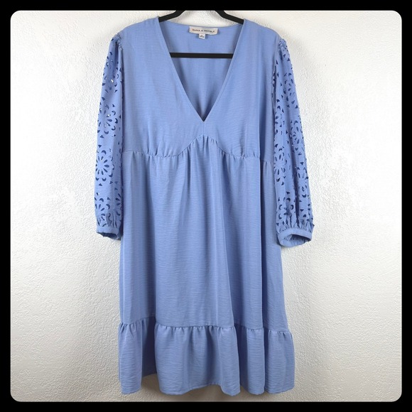 Emma & Michele Dresses & Skirts - NWT EMMA & MICHELE Blue V Neck Tiered Dress Cottagecore Feminine Balletcore XL‎